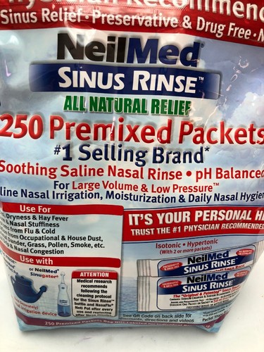 NeilMed 250 PREMIXED PACKETS SINUS RINSE RELIEF NEW ALLERGY DRY NOSE THERAPY FLU