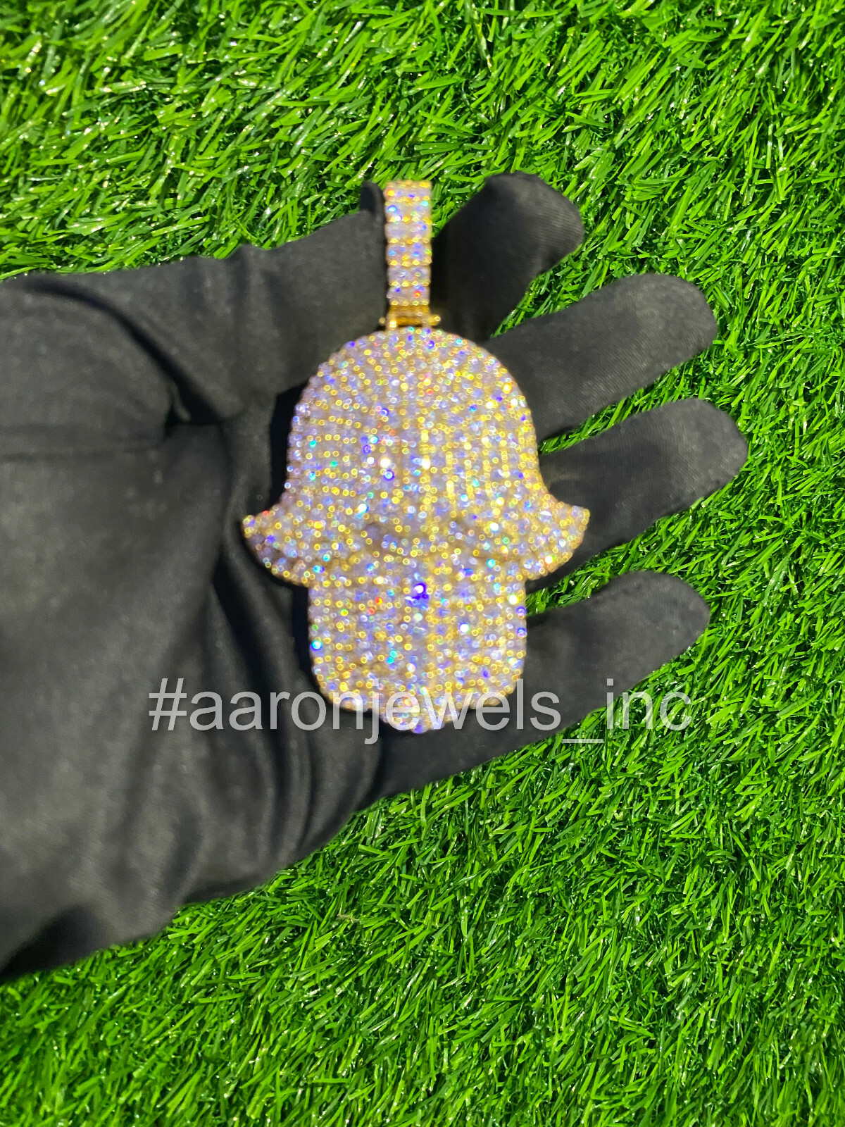 Pre-owned Handmade Men's Classic Hamsa Pendant Silver Natural 20.89ct Moissanite Vvs1 Passes Tester In White/colorless