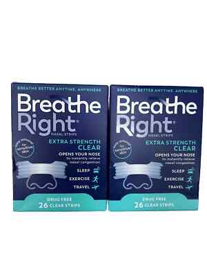 LOT OF 2 Breathe Right Extra Strength Sensitive Skin 26 Clear Strips EXP 2028