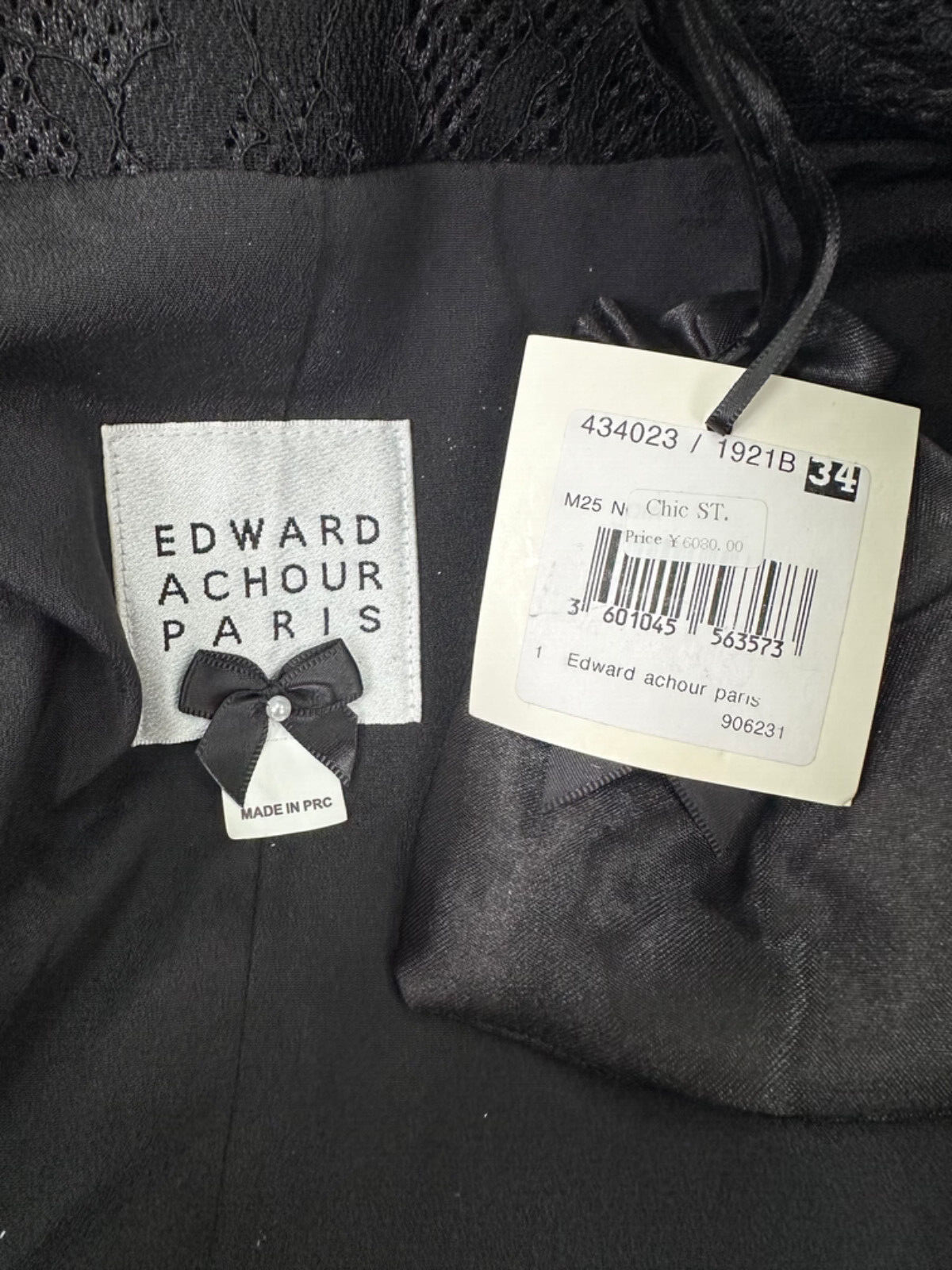 Pre-owned Edward Cc1  Achour Paris Black Lace Dress Coat Jacket Crystal Buttons Sz 34