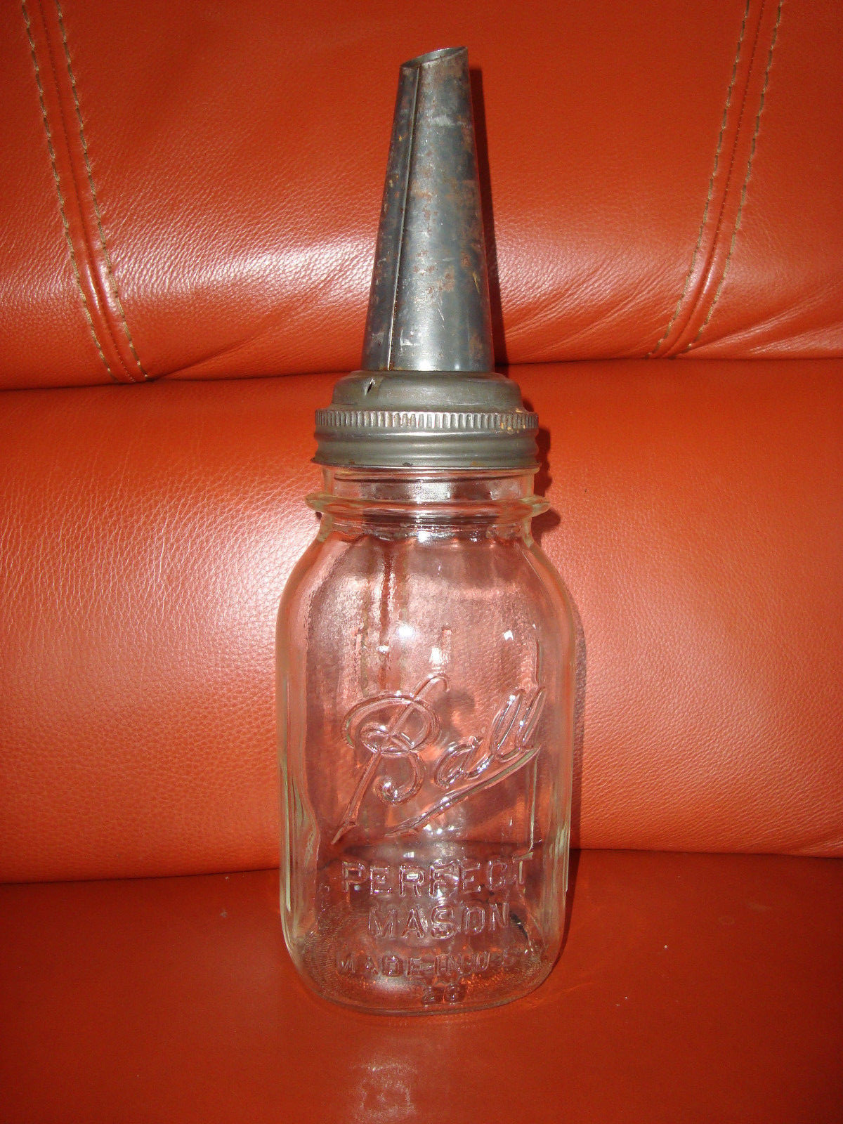 Vintage THE MASTER MFG. CO. Oil Can Spout 1926 on Large Ball Perfect Mason Jar 