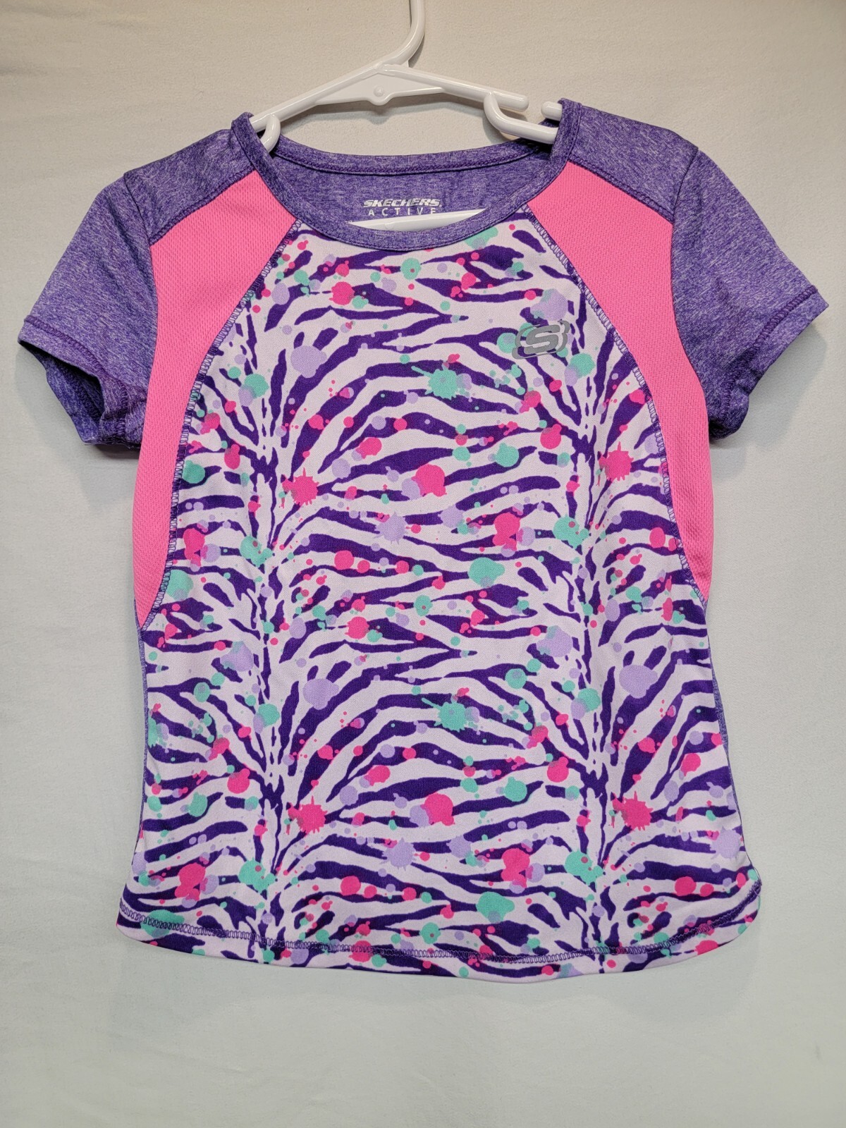 Skechers Girls Active Wear Purple Pink Teal Short Sleeve Shirt Size 5 6