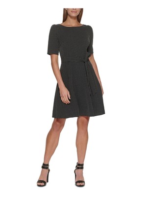 

DKNY Женское платье на молнии с коротким рукавом и круглым вырезом длиной до колена для вечеринок + расклешенное платье, Черный