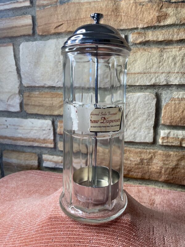 Tablecraft Old Fashioned Soda Fountain Glass And Chrome Straw Dispenser 11” Tall