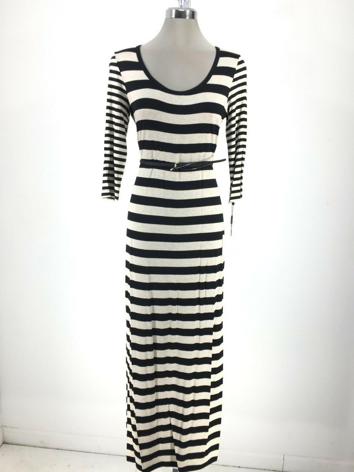 

Calvin Klein NWT Черное/хаки длинное платье макси в полоску с поясом, размеры 4,6,8,10, Black and khaki