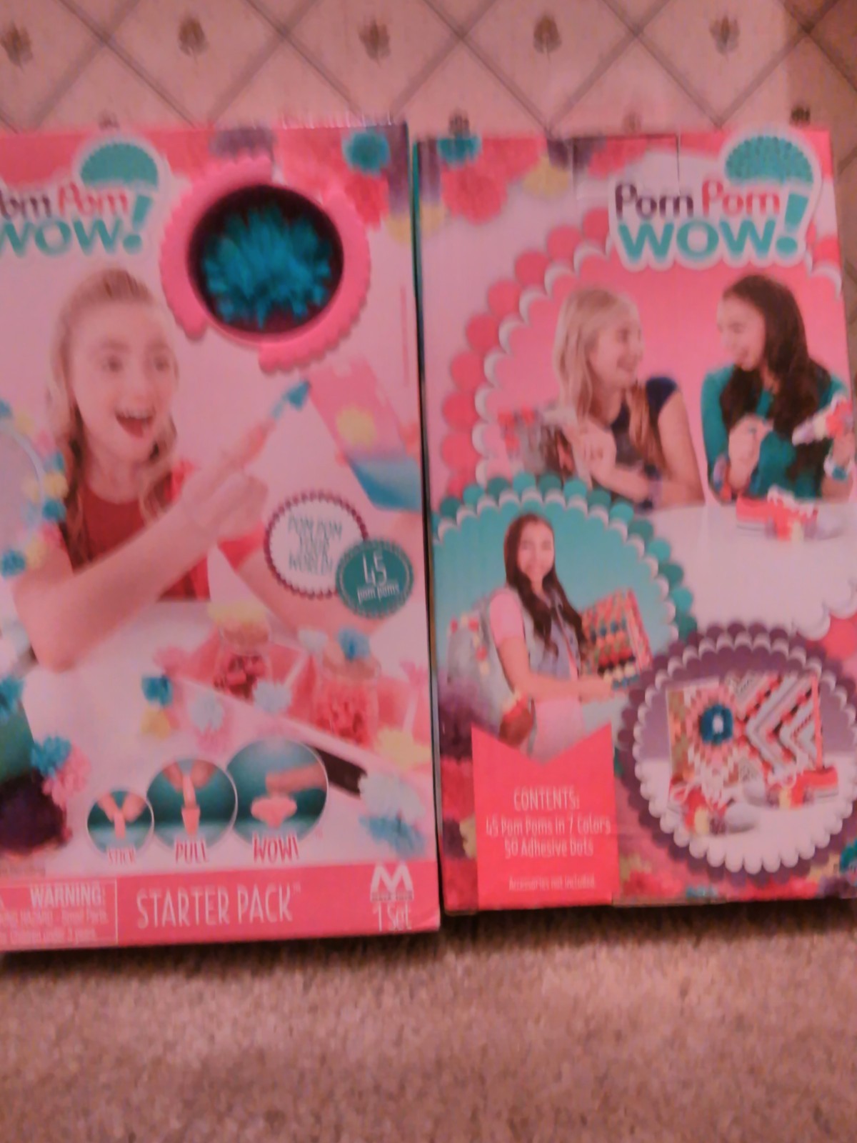 POM POM CRAFT KITS LOT OF 3 STARTER KITS TOTAL OF  135 POM POMS PLUS ADHESIVES