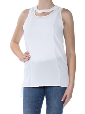 

CABLE AND GAUGE Женское белое колье без рукавов с круглым вырезом Hi-Lo, размер топа, Белый