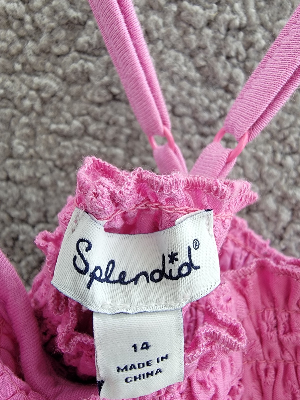 Splendid Eyelet Smocked Dress Girl's 14 Pink Square Neck Pullover - Picture 14 of 15