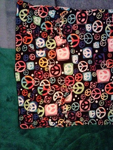 women's scrub top small peace signs colorful short sleeve v-neck