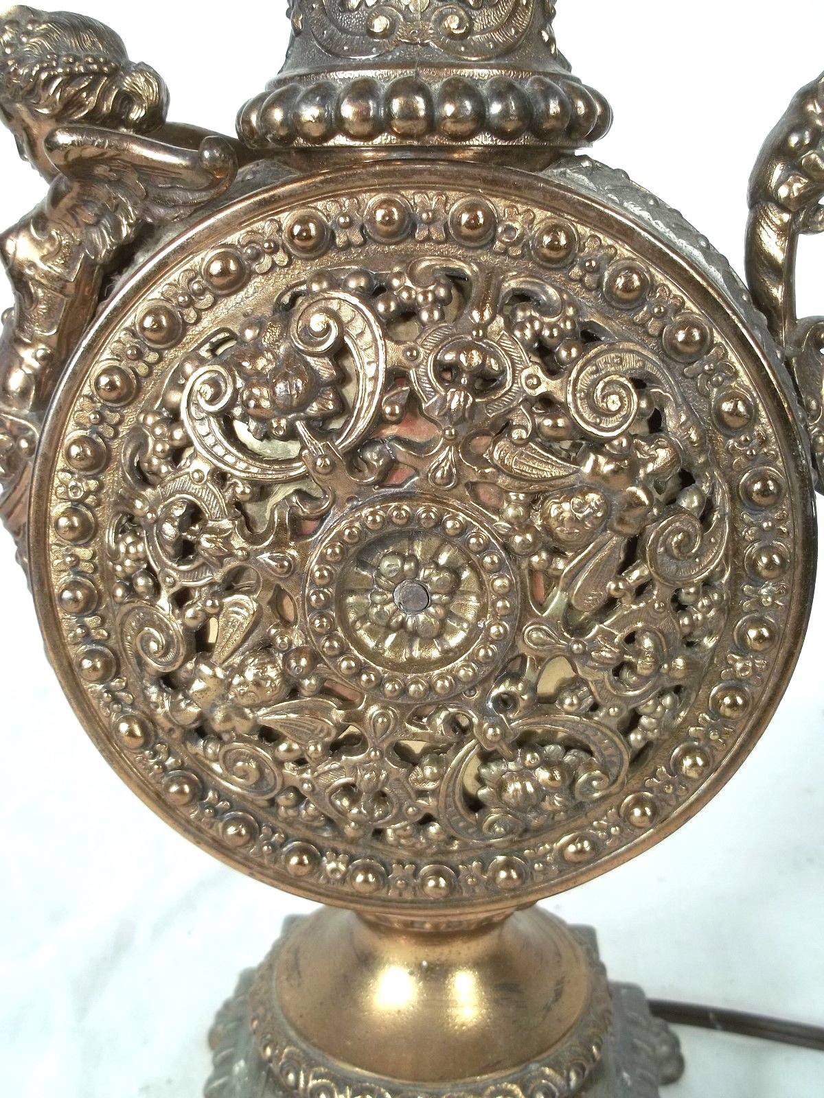 ANTIQUE EARLY 20th CENTURY RENAISSANCE REVIVAL METAL WINGED FEMALE LAMP