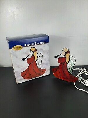Vintage~Stained Glass~Angel~Accent~Holiday~Lamp~Light~Boxed~Christmas