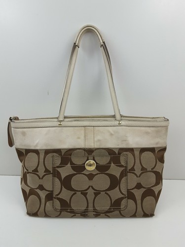 COACH Signature 11691 Khaki White Tote Shoulder Handbag