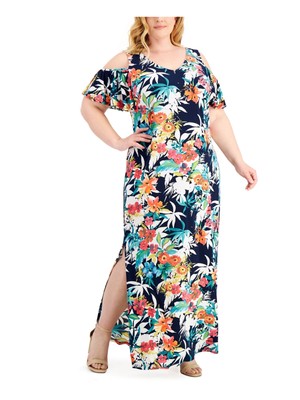 

CONNECTED APPAREL Женское темно-синее платье макси из джерси трикотажа с развевающимися рукавами Plus, Navy