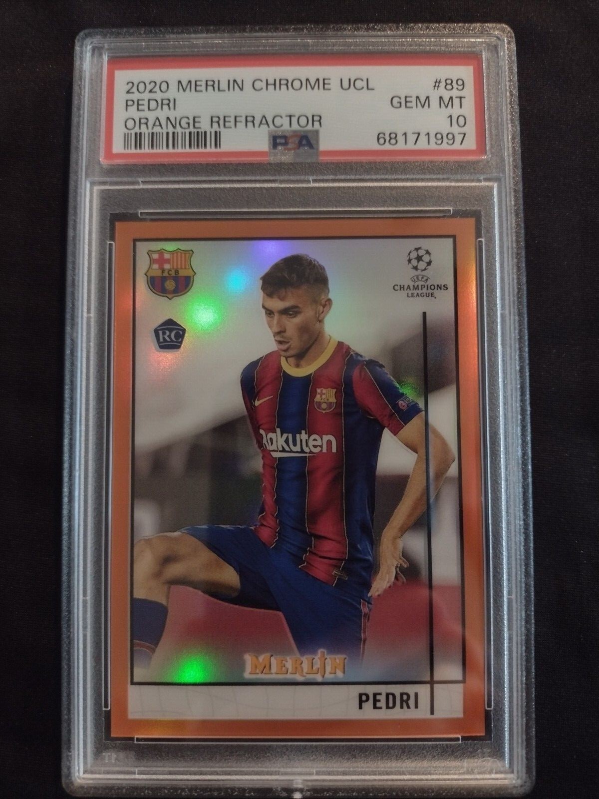 PEDRI 20/21 Merlin Chrome UCL #89 Orange Refractor RC /25