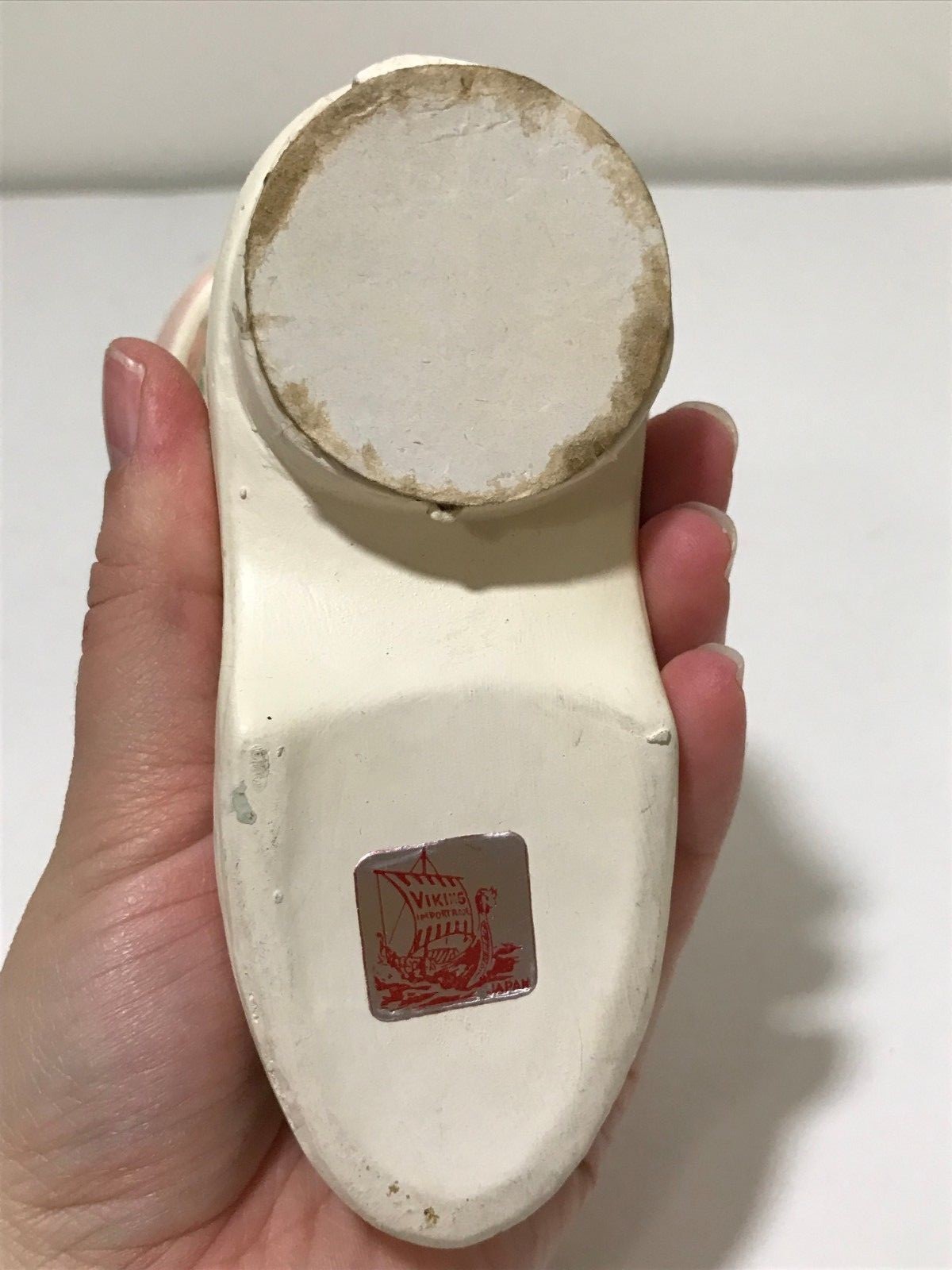 Vintage Japan Viking Ceramic Victorian Shoe Sewing Tape Pin Cushion Measurer