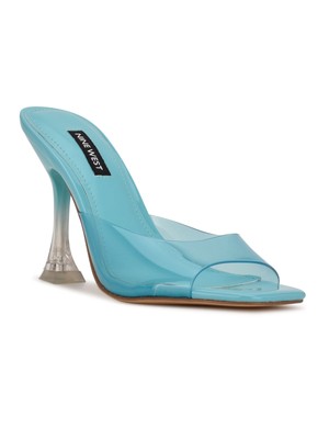 Женские босоножки NINE WEST бирюзового цвета с прозрачным носком Zooza, расклешенные, без застежки, на каблуке, 8 М