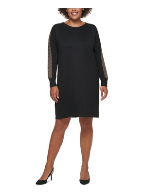 

CALVIN KLEIN Женские трикотажные изделия с металлическим вырезом выше колена с длинным рукавом и вырезом выше колена, Черный