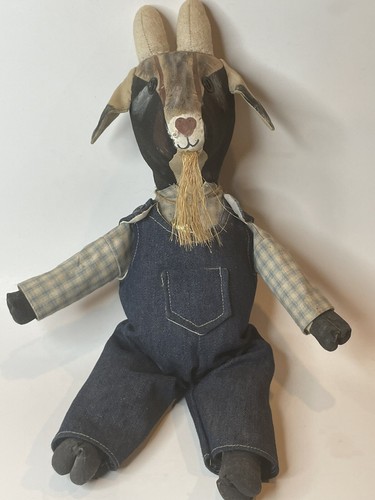 Vintage Folk Art Goat Hand Painted Face Primitive Made Plush Stuffed Animal Toy