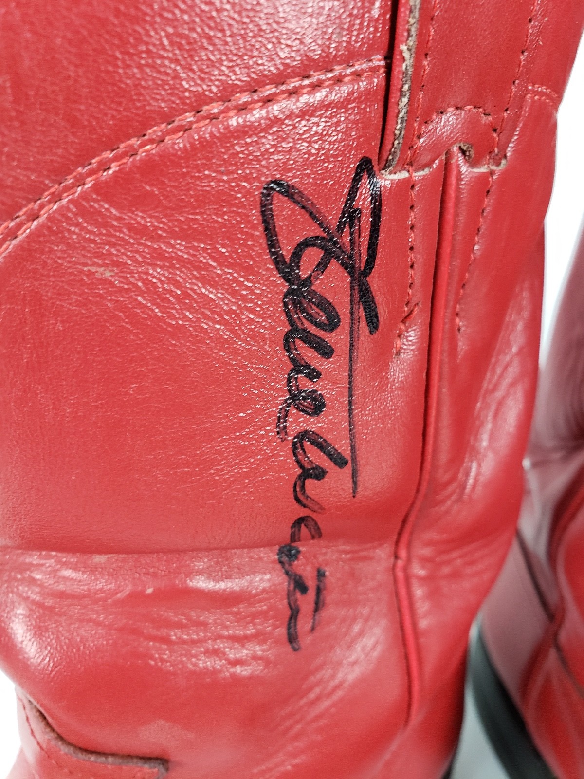 Vintage Justin Red Roper Boots Signed by Country Music Singer Steve Wariner