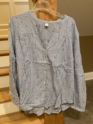 Old Navy Woman's NWT Size XL  Blue Oxford Stripe Cotton Button-Front Tunic Shirt