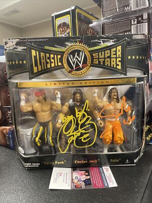 *SIGNED* WWE Jakks Sabu Cactus Jack Terry Funk Classic Wrestling Figures W/ JSA