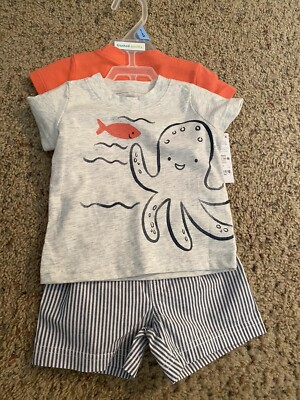 Carter Child of Mine 3 pc. shirts and short set SZ 0/3 M, 3/6M, 6/9M, 18M  sea 