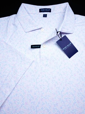 ** PETER MILLAR GOLF POLO SHIRT XXL WHITE BLUE PURPLE ROCK MUSIC SUMMER COMFORT