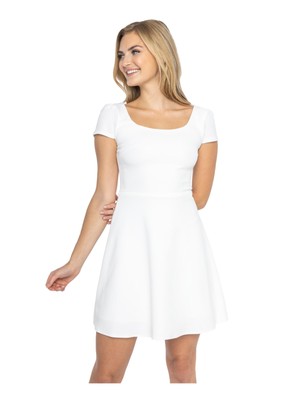 

B DARLIN Женское белое эластичное платье с короткими рукавами и расклешенным силуэтом для юниоров 7\8, Белый