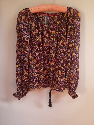 New Anthropologie Top Womens Medium Pauline Balloon-Sleeved Blouse Tasseled $118
