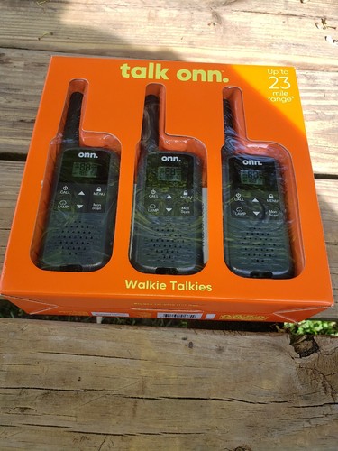 Onn. 23 Mile Walkie Talkie 3 Pack, with VOX Belt Clip Rechargeable NEW