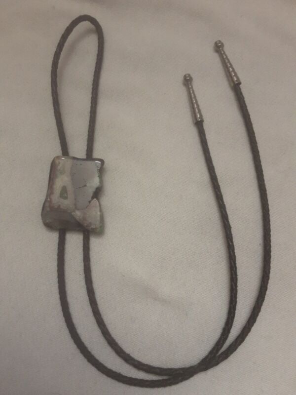 Vintage Braided Leather Polished Natural Stone Bolo Tie