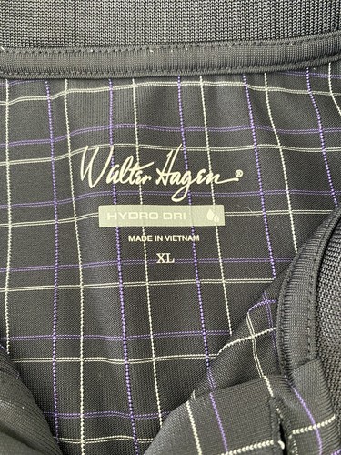 Walter Hagen Hydro-Dri Men's Size XL Polo Golf Shirt Gray Purple White Striped