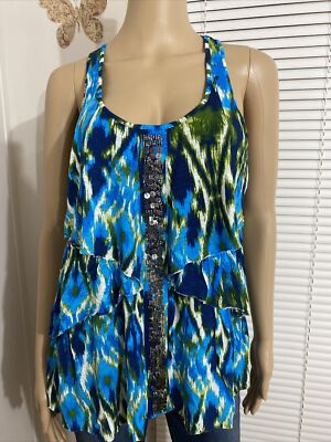 NWOT APT.9 Top Blouse Sleeveless Multicolor M Layered Embellished Front Women's 
