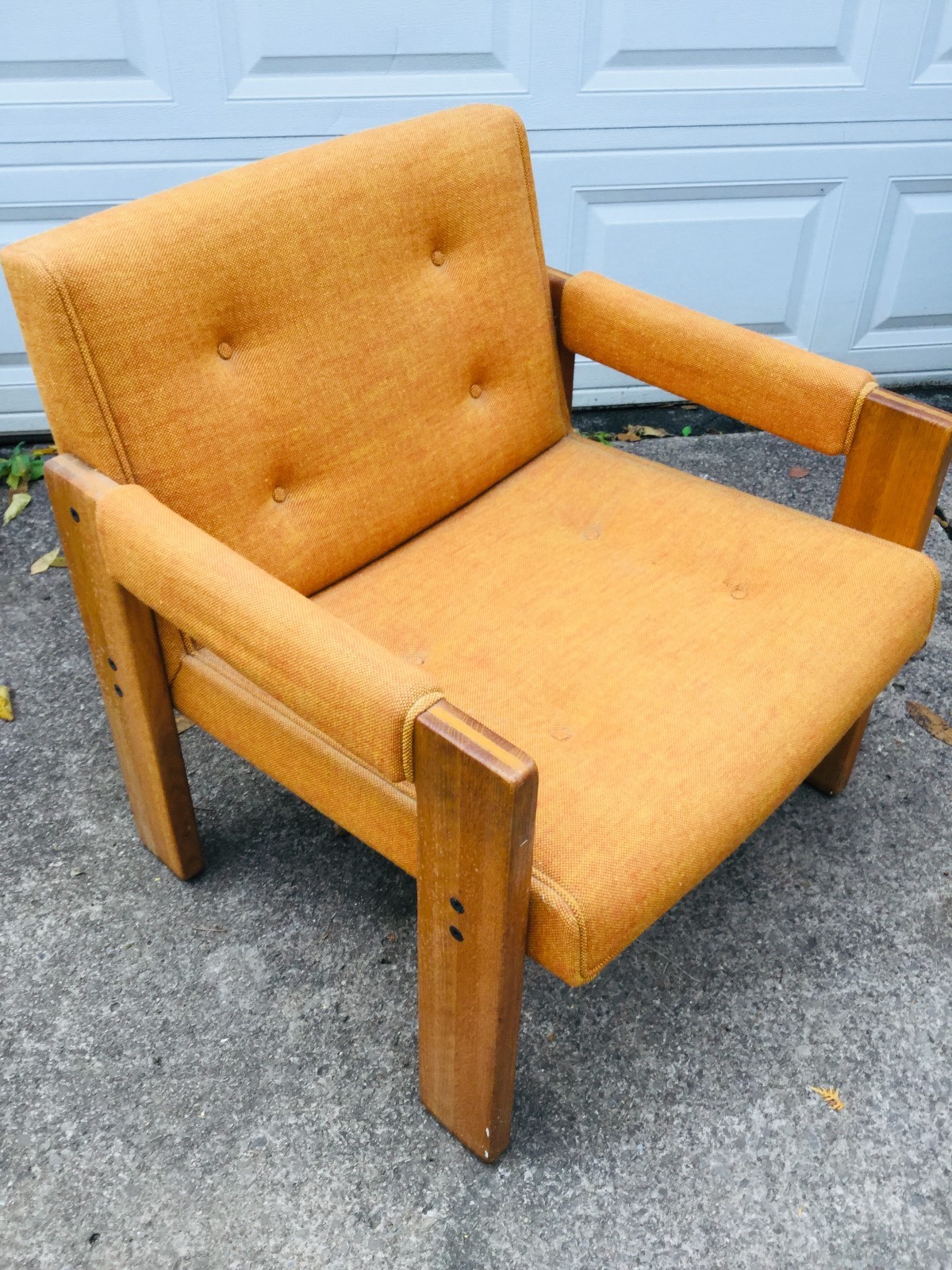 Vintage 1970s Upholstered Chair Hiebert Incorporated Orange Tufted, Solid Wood