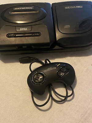 Sega Genisis with Sega CD expansion 1 controller no cords untested game console.
