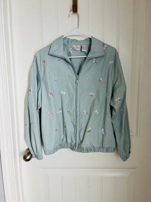 Vintage Koret Petites Jacket Womens Size Medium Embroidered Zip Up Shoulder Pads
