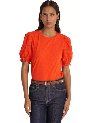 

Женский оранжевый топ с круглым вырезом и круглым вырезом RALPH LAUREN с закругленными краями