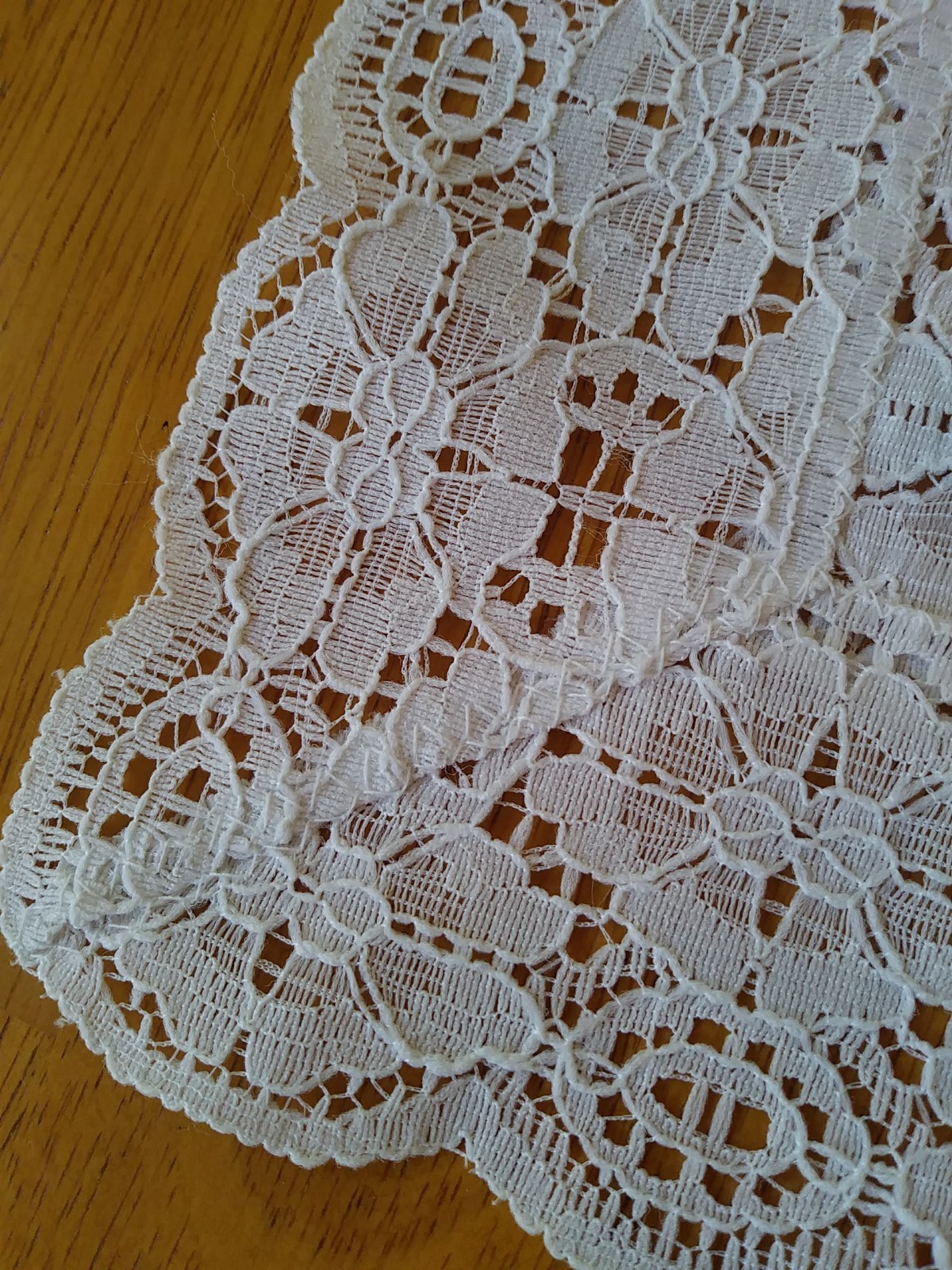 White Lace Table Runner Lot of 2 Floral Scalloped Edges Vintage Boho Victorian