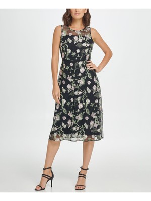 

DKNY Женское Черное Вечернее Платье Без Рукавов Ниже Колена + Расклешенное Платье, Черный