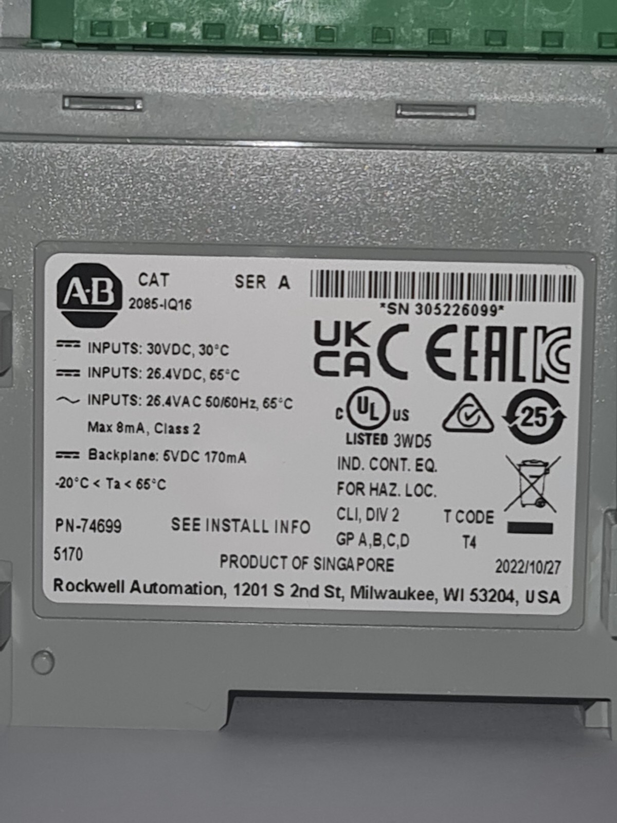 (NEW) 2022 AB 2085-IQ16 Micro800 16 Point Digital Input Module