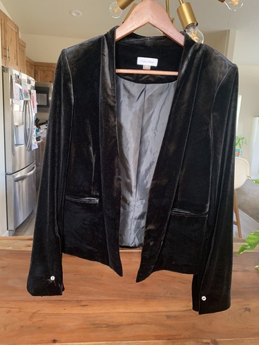 Calvin Klein Women's Long Sleeve Open Front Velvet Jacket Black Size Large