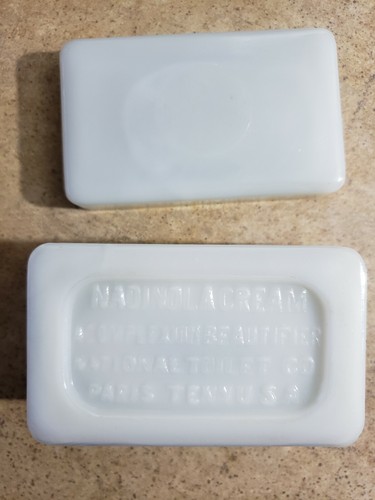 Antique Nadinola Cream White Glass Container Original Lid