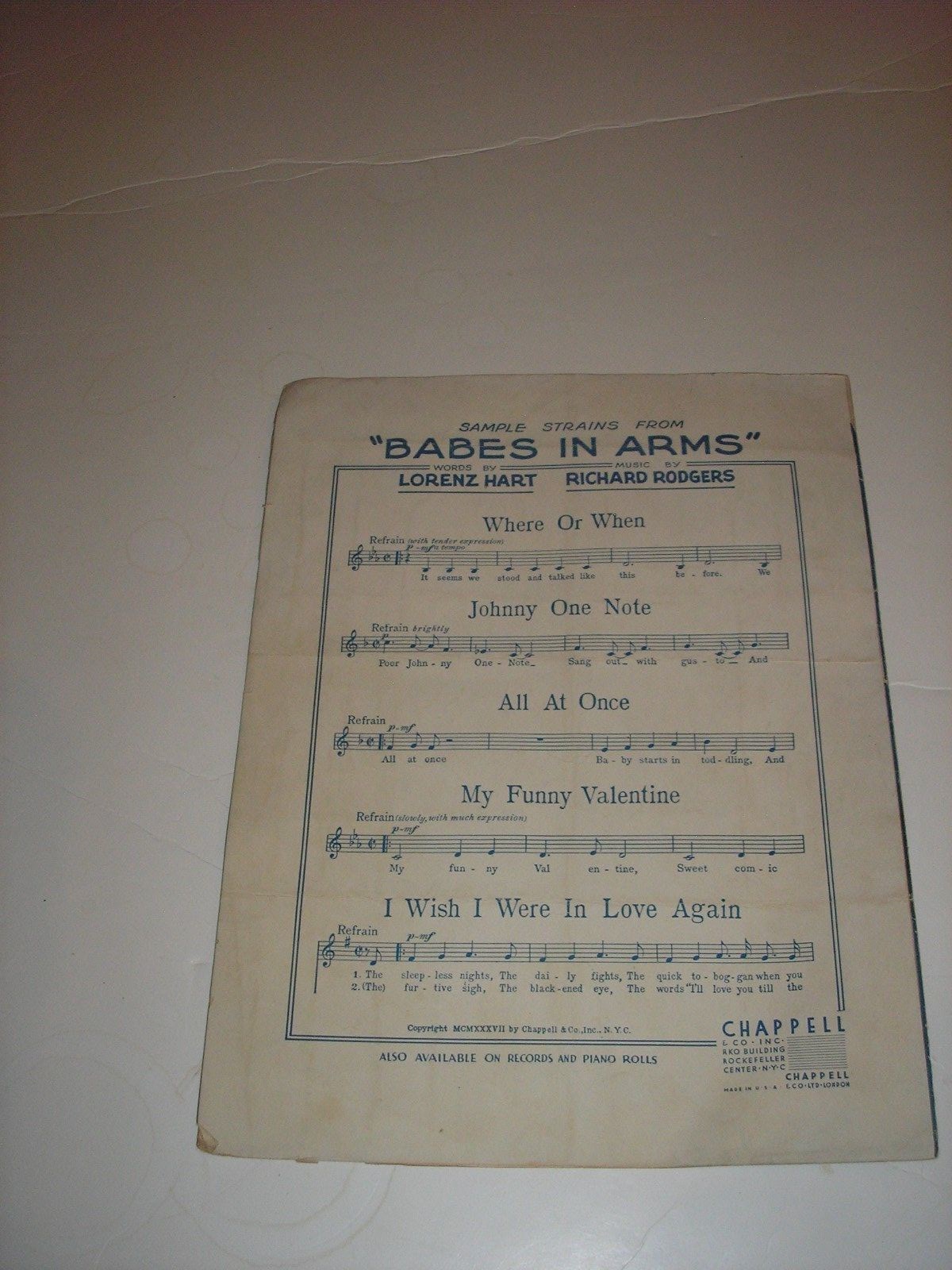 VINTAGE SHEET MUSIC, BABES IN ARMS, CHAPPELL & CO., INC.