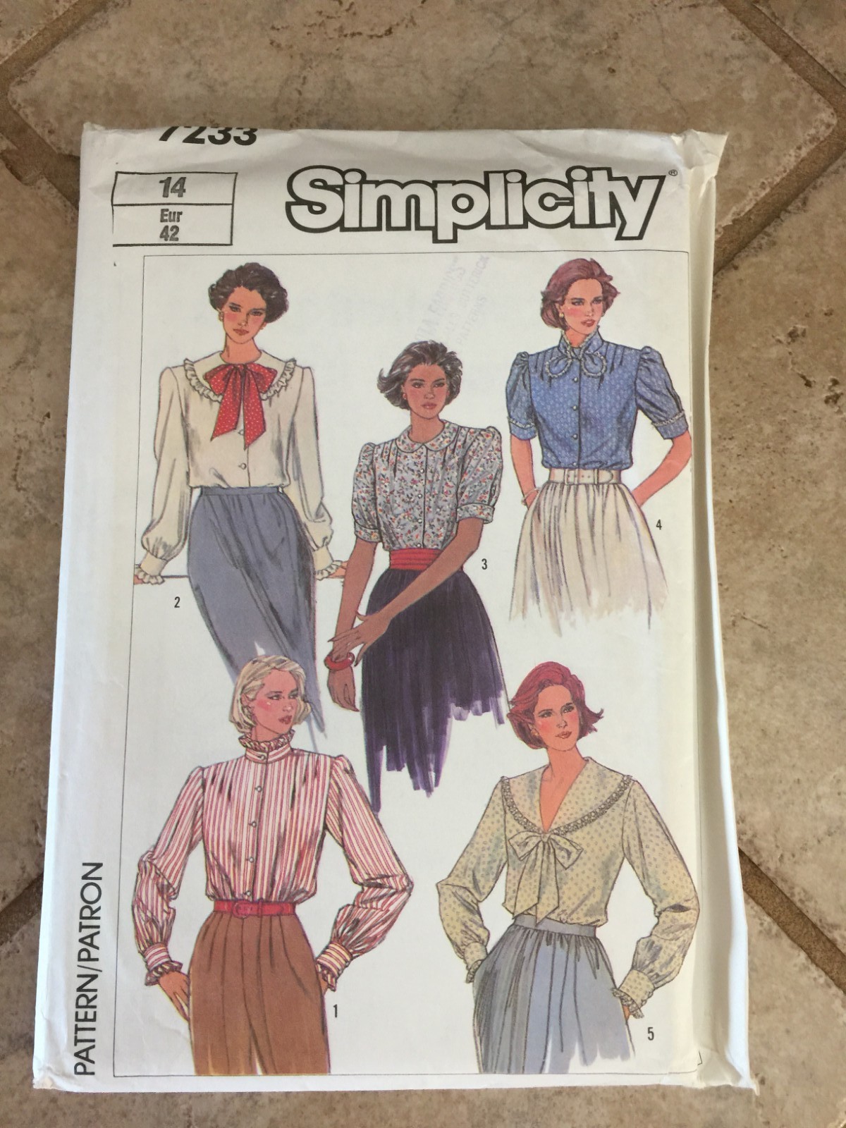 Vintage Simplicity Women's Pattern #7233 Size 14 5 Style Blouses