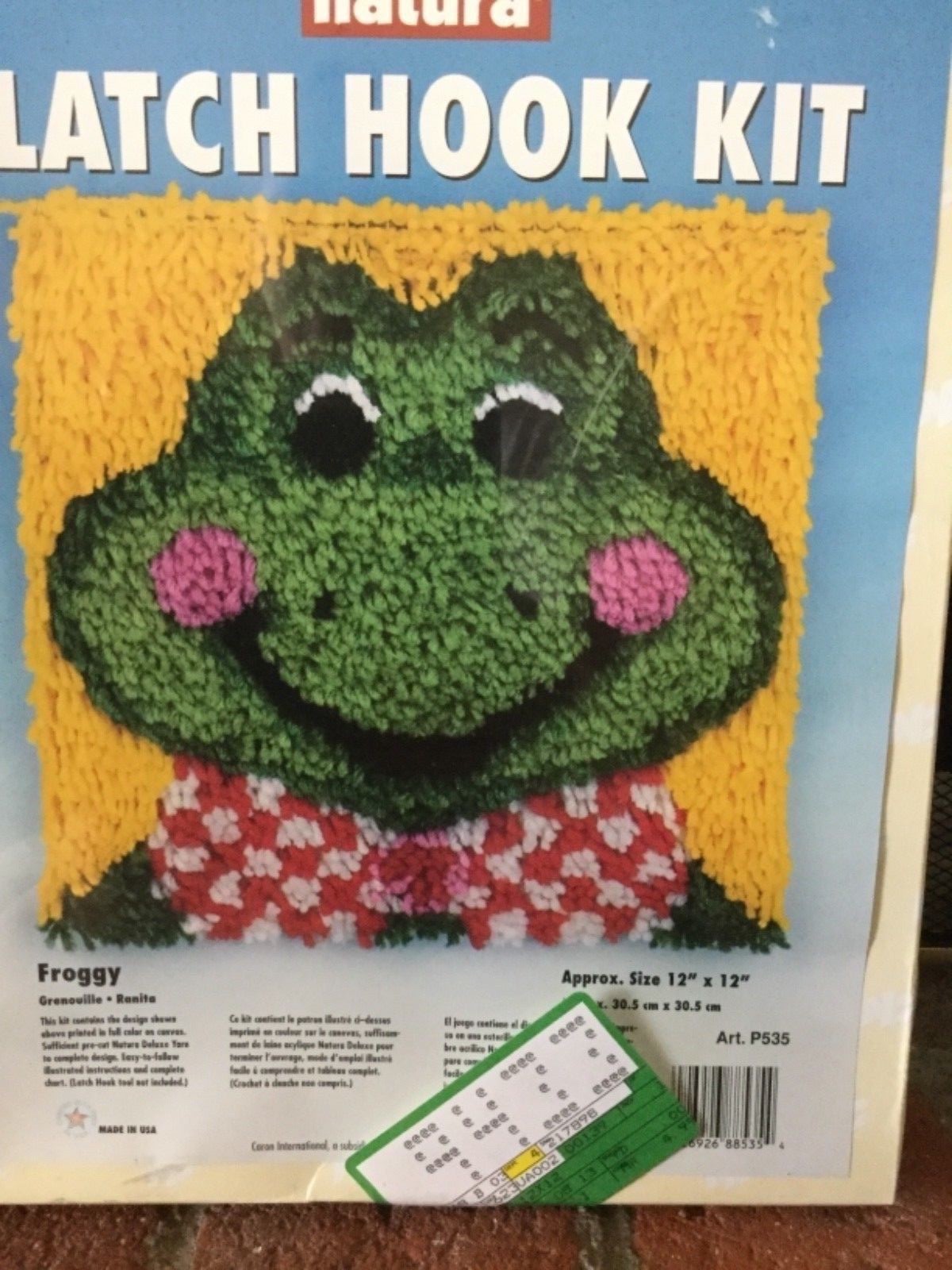 Vtg New Sealed National Yarn Crafts Latch Hook Rug Kit Frog In Bow Tie Froggy