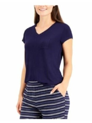 

ALFANI Intimates Темно-синяя рубашка для сна с короткими рукавами и карманами, Navy