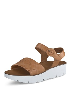 

PAUL GREEN Женские бежевые 1-дюймовые кожаные сандалии Harlee на танкетке с круглым носком на платформе, Бежевый, 7643