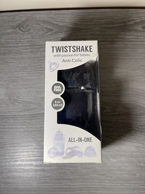 Twistshake Anti-Colic BPA Free 6oz Black All-In-One Feeding Bottle Small 0+M 