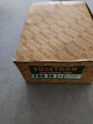 BOX OF TEN BUSSMANN FRN50 50 AMP 250 VOLT DUAL ELEMENT FUSES