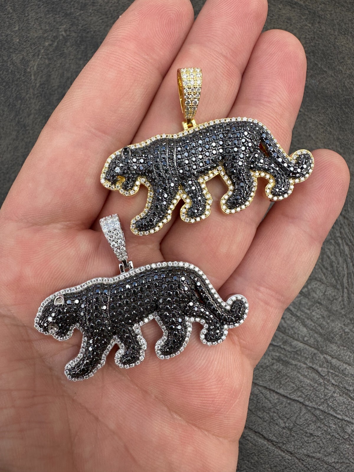 Pre-owned Black Panther Moissanite 925 Silver/gold Plated Iced  Jaguar Pendant Necklace